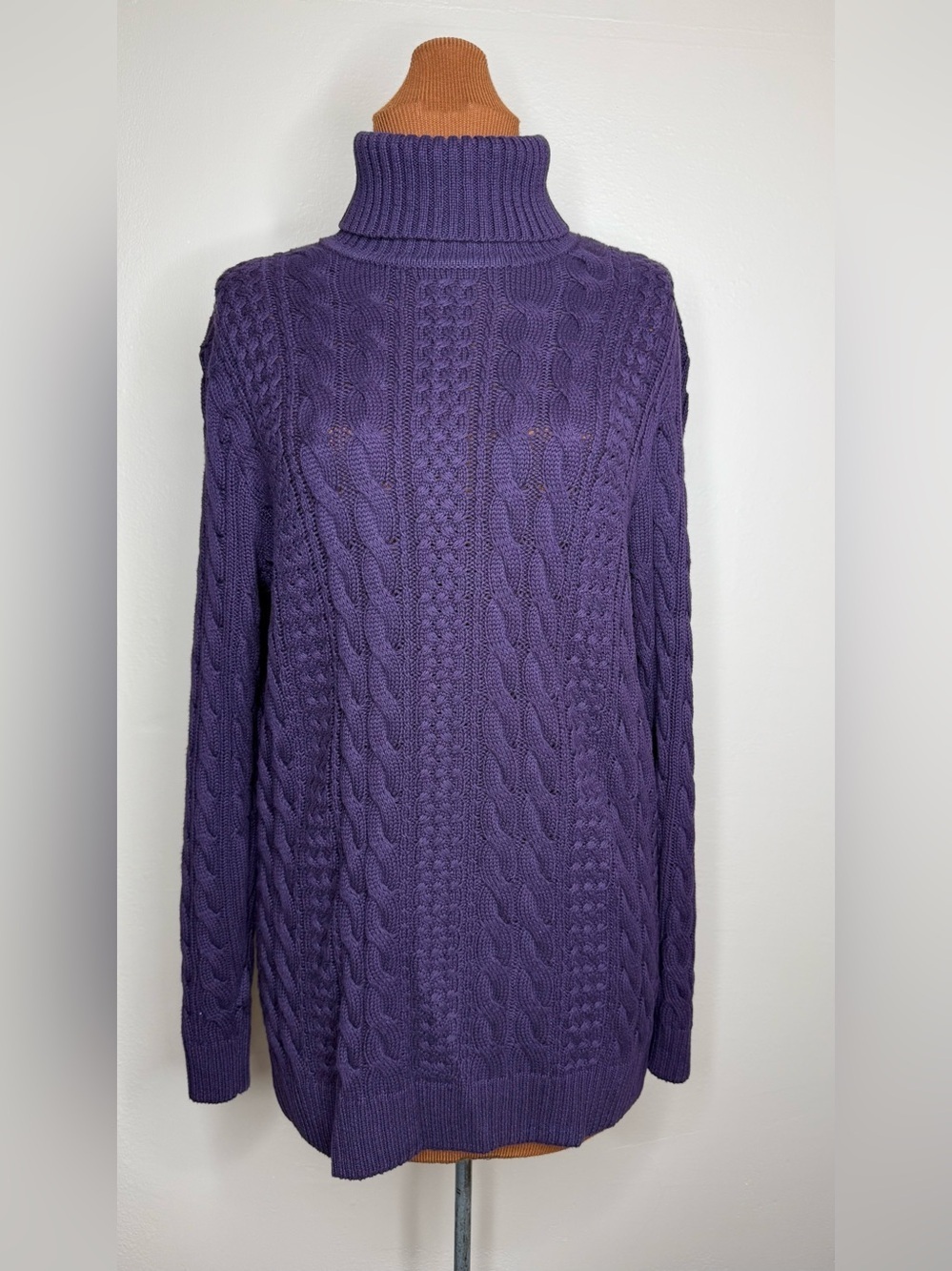 Jeanne Pierre Cable-Knit Turtleneck Sweater Cotton Size Large